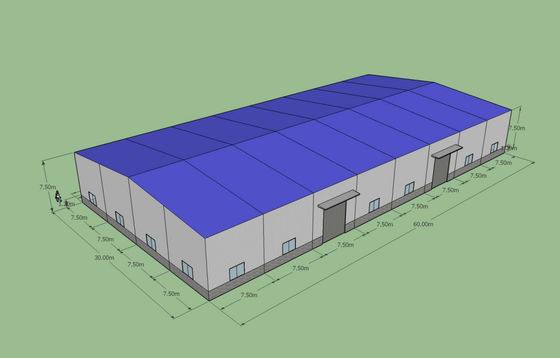 60x30x7,5m voorgefabriceerd stalen magazijn ASTM A36 Q235B
