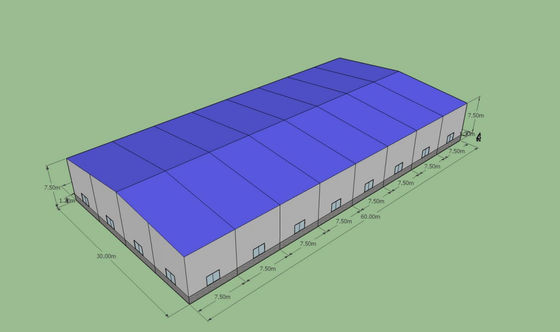60x30x7,5m voorgefabriceerd stalen magazijn ASTM A36 Q235B